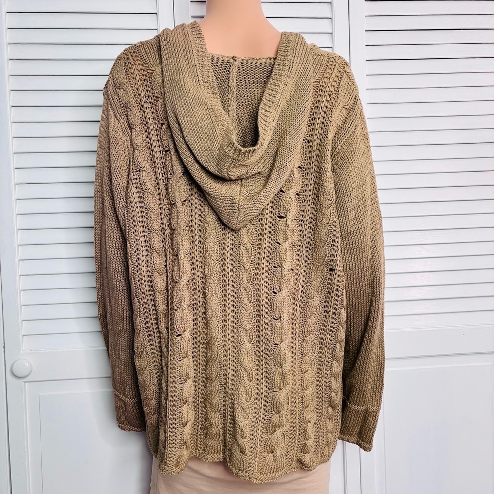 TALBOTS Brown Mercerized Cotton Hooded Cable Knit Sweater Size 3X - Picture 8 of 8